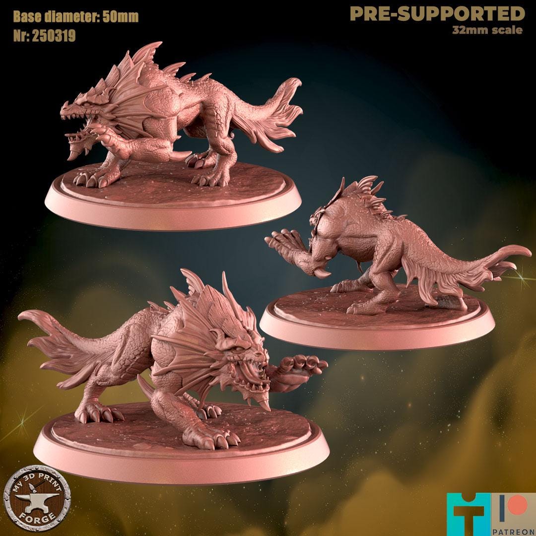 Snapdragons, Three Poses - 32mm Scale, Large Creature - Unpainted Miniature for DnD, Pathfinder, Tabletop RPGs - My3dPrintForge