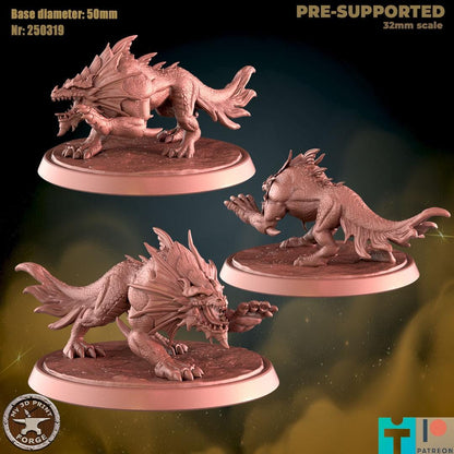 Snapdragons, Three Poses - 32mm Scale, Large Creature - Unpainted Miniature for DnD, Pathfinder, Tabletop RPGs - My3dPrintForge