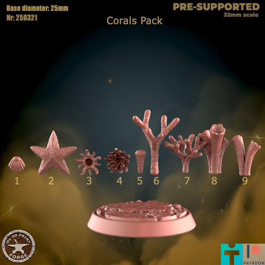 Corals - 32mm Scale - Unpainted Miniature for DnD, Pathfinder, Tabletop RPGs - My3dPrintForge