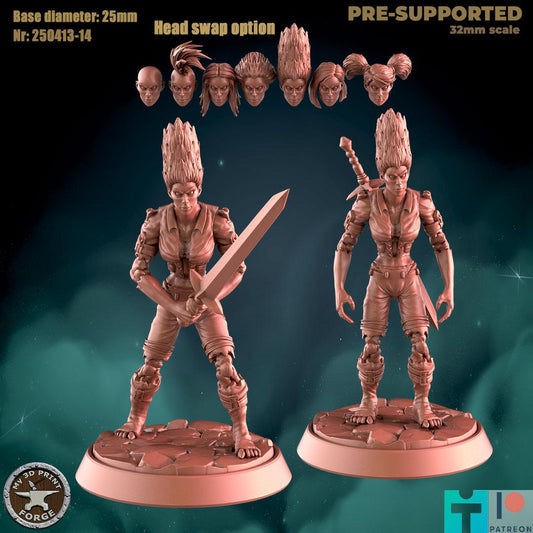 Female Undead Warrior, Standing, Attacking - 32mm Scale - Unpainted Miniature for DnD, Pathfinder, Tabletop RPGs - My3dPrintForge