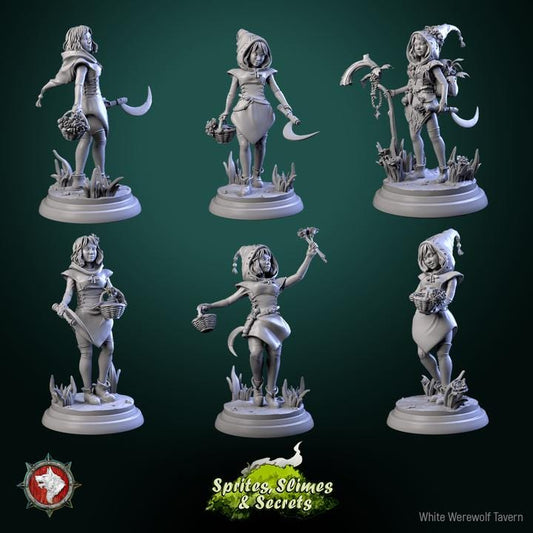 Forest Gnomes, Thimblefolk - 6 Poses - 32mm Scale - Unpainted Miniature for DnD, Pathfinder, Tabletop RPGs - White Werewolf Tavern