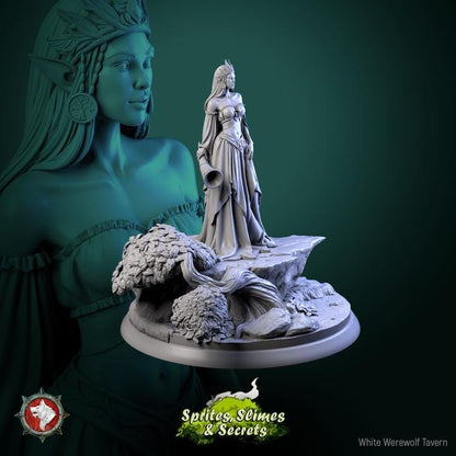 Elven Queen, Eiraina Silversprout - 32mm, 75mm Scale - Unpainted Miniature for DnD, Pathfinder, Tabletop RPGs - White Werewolf Tavern