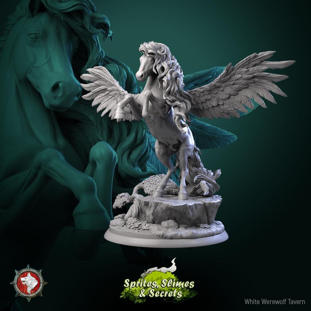 Pegasus - 32mm Scale - Unpainted Miniature for DnD, Pathfinder, Tabletop RPGs, and Dioramas - White Werewolf Tavern