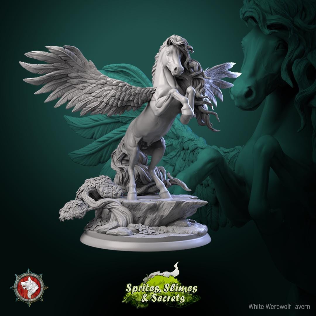 Pegasus - 32mm Scale - Unpainted Miniature for DnD, Pathfinder, Tabletop RPGs, and Dioramas - White Werewolf Tavern