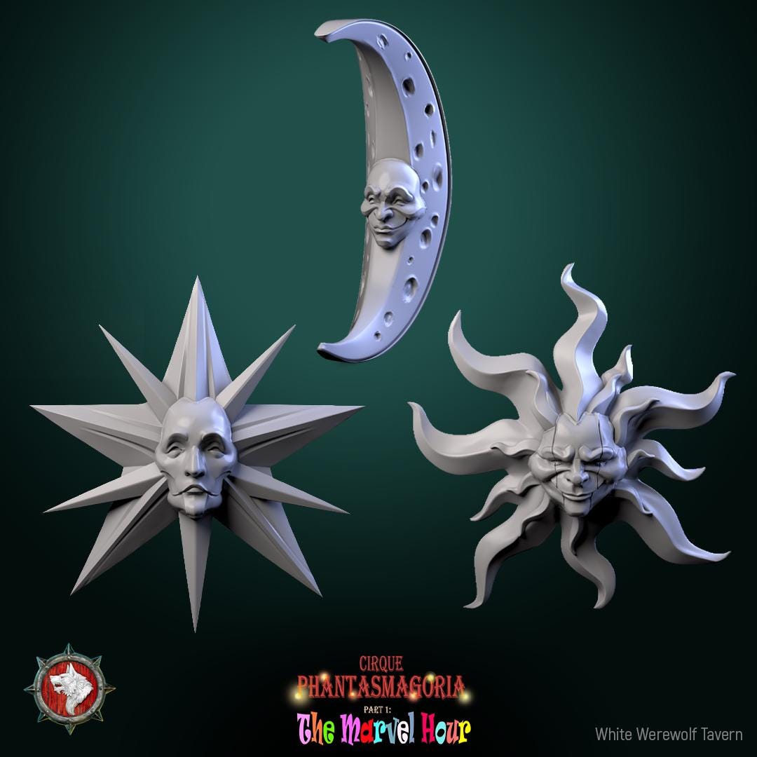 Circus Masks - 32mm Scale - Unpainted Miniature for DnD, Pathfinder, Tabletop RPGs, and Dioramas - White Werewolf Tavern