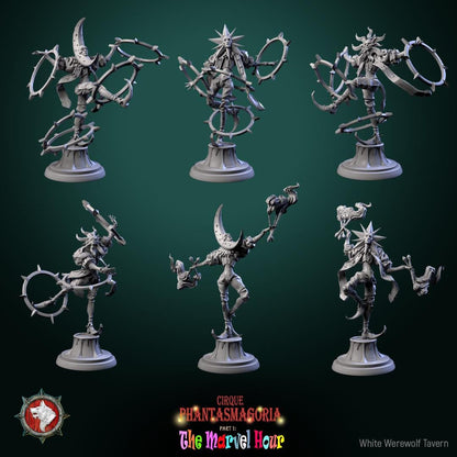Celestine Spinners, Carnival Entertainers - 32mm Scale - Unpainted Miniature for DnD, Pathfinder, Tabletop RPGs - White Werewolf Tavern