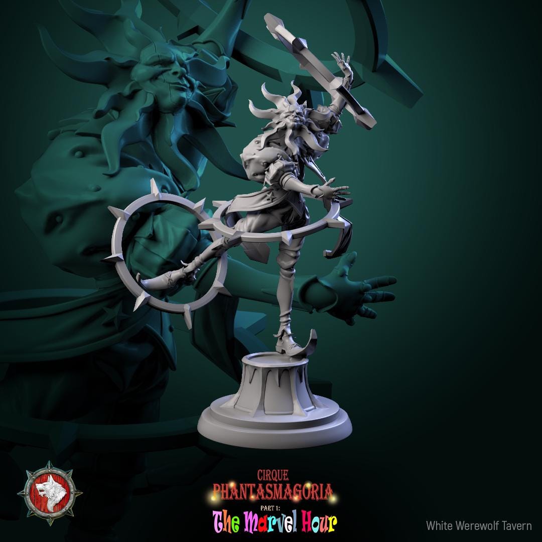Celestine Spinners, Carnival Entertainers - 32mm Scale - Unpainted Miniature for DnD, Pathfinder, Tabletop RPGs - White Werewolf Tavern