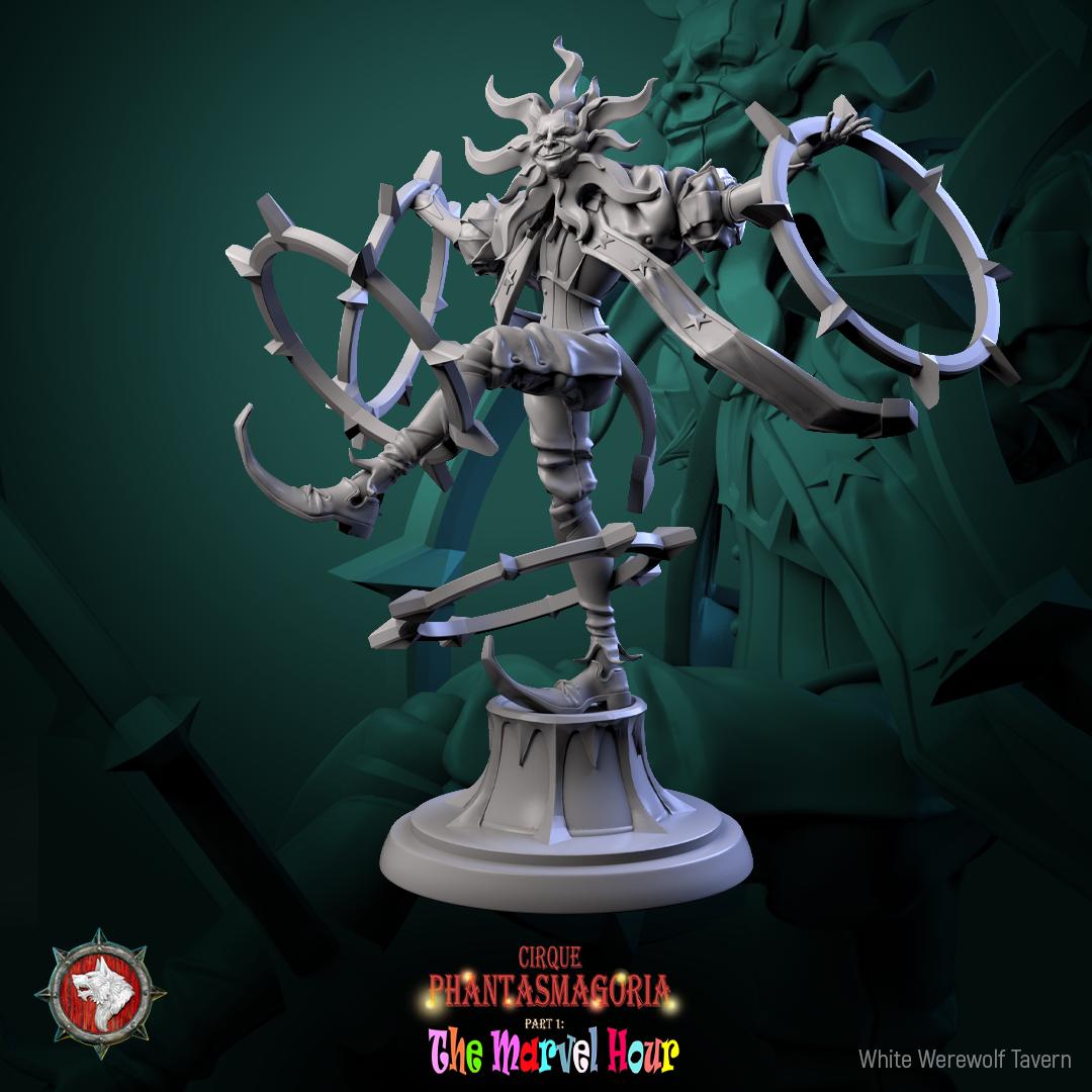 Celestine Spinners, Carnival Entertainers - 32mm Scale - Unpainted Miniature for DnD, Pathfinder, Tabletop RPGs - White Werewolf Tavern