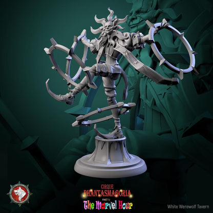 Celestine Spinners, Carnival Entertainers - 32mm Scale - Unpainted Miniature for DnD, Pathfinder, Tabletop RPGs - White Werewolf Tavern
