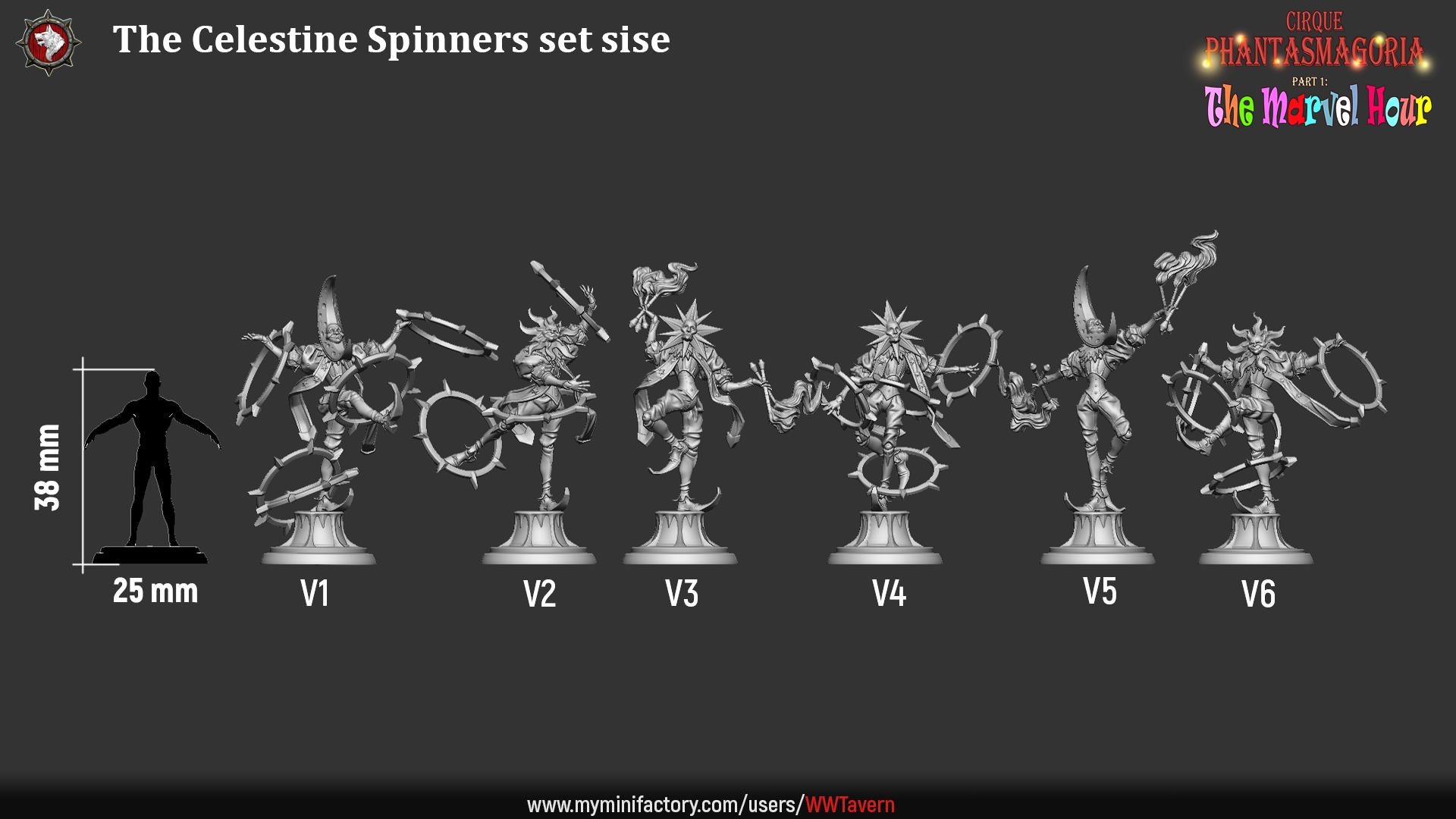 Celestine Spinners, Carnival Entertainers - 32mm Scale - Unpainted Miniature for DnD, Pathfinder, Tabletop RPGs - White Werewolf Tavern