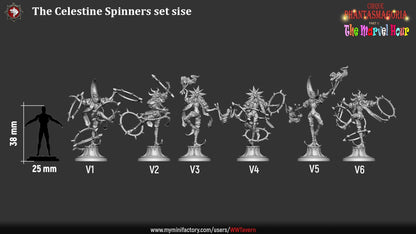 Celestine Spinners, Carnival Entertainers - 32mm Scale - Unpainted Miniature for DnD, Pathfinder, Tabletop RPGs - White Werewolf Tavern
