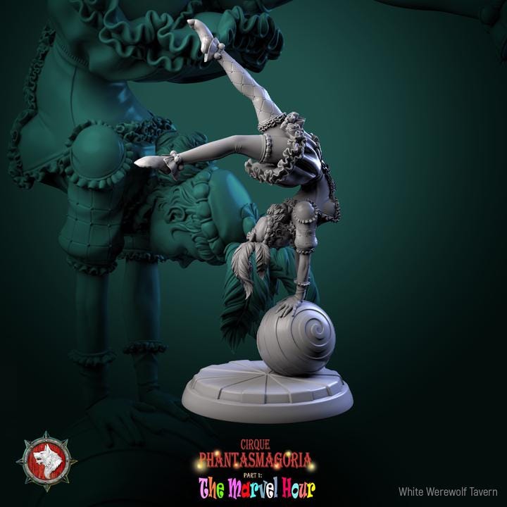 Lollipop Twirlers, Carnival Entertainers - 32mm Scale - Unpainted Miniature for DnD, Pathfinder, Tabletop RPGs - White Werewolf Tavern