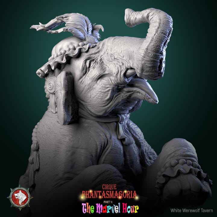 Marvelous Mammoth, Circus Elephant - 32mm Scale - Unpainted Miniature for DnD, Pathfinder, Tabletop RPGs - White Werewolf Tavern