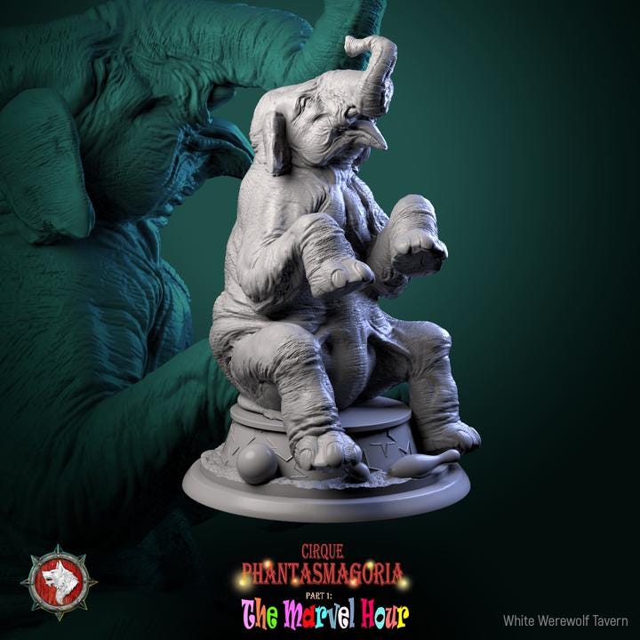 Marvelous Mammoth, Circus Elephant - 32mm Scale - Unpainted Miniature for DnD, Pathfinder, Tabletop RPGs - White Werewolf Tavern