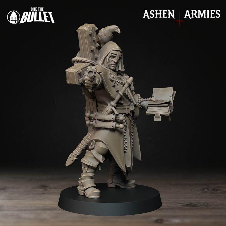 Trench Cleric - Bullet Crusade - 32mm, 35mm Scale - Unpainted Miniature for DnD, Pathfinder, Tabletop RPGs - Bite the Bullet