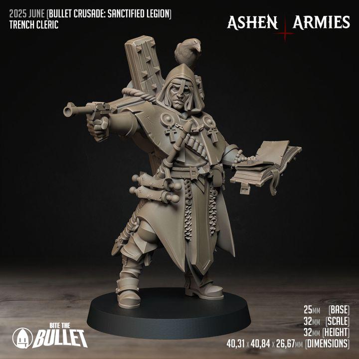 Trench Cleric - Bullet Crusade - 32mm, 35mm Scale - Unpainted Miniature for DnD, Pathfinder, Tabletop RPGs - Bite the Bullet