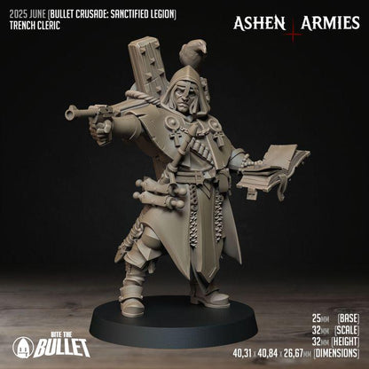 Trench Cleric - Bullet Crusade - 32mm, 35mm Scale - Unpainted Miniature for DnD, Pathfinder, Tabletop RPGs - Bite the Bullet
