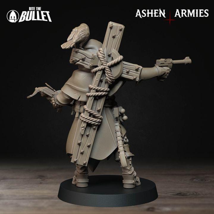 Trench Cleric - Bullet Crusade - 32mm, 35mm Scale - Unpainted Miniature for DnD, Pathfinder, Tabletop RPGs - Bite the Bullet