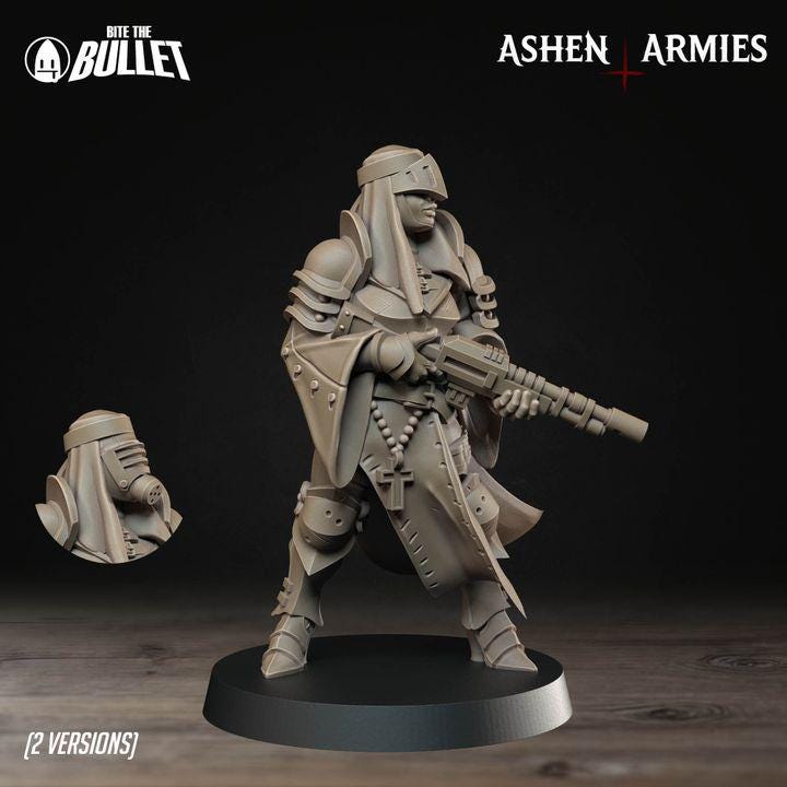 Sniper Priest - Bullet Crusade - 32mm, 35mm Scale - Unpainted Miniature for DnD, Pathfinder, Tabletop RPGs - Bite the Bullet