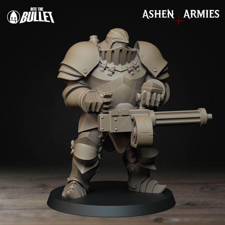 Mechanized Heavy Infantry - Bullet Crusade - 32mm, 35mm Scale - Unpainted Miniature for DnD, Pathfinder, Tabletop RPGs - Bite the Bullet