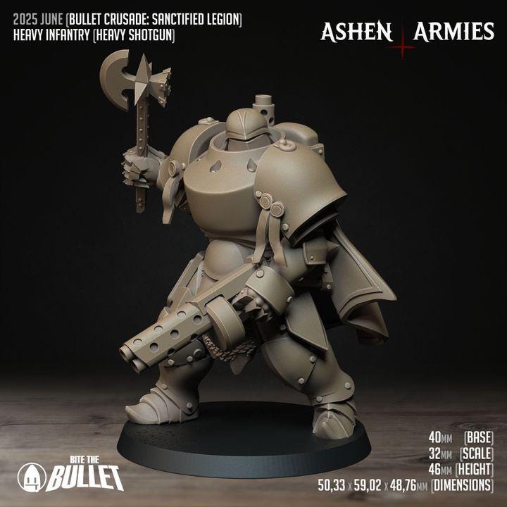 Heavy Infantry with Shotgun - Bullet Crusade - 32mm, 35mm Scale - Unpainted Miniature for DnD, Pathfinder, Tabletop RPGs - Bite the Bullet