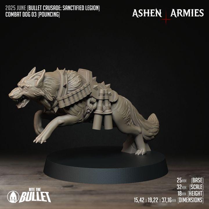 Combat Dogs - Bullet Crusade - 32mm, 35mm Scale - Unpainted Miniature for DnD, Pathfinder, Tabletop RPGs - Bite the Bullet