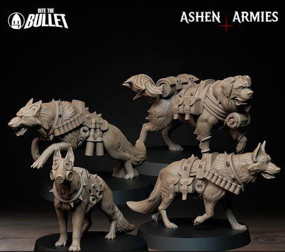 Combat Dogs - Bullet Crusade - 32mm, 35mm Scale - Unpainted Miniature for DnD, Pathfinder, Tabletop RPGs - Bite the Bullet