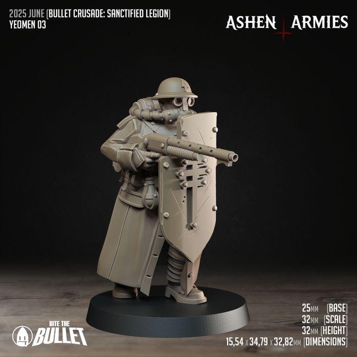 Yeoman - Bullet Crusade - 32mm, 35mm Scale - Unpainted Miniature for DnD, Pathfinder, Tabletop RPGs - Bite the Bullet
