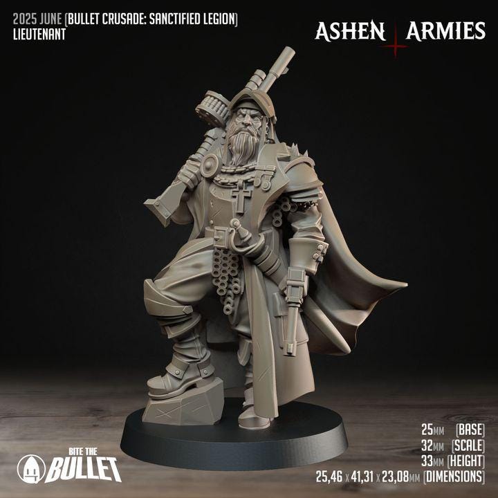 Legion Lieutenant - Bullet Crusade - 32mm, 35mm Scale - Unpainted Miniature for DnD, Pathfinder, Tabletop RPGs - Bite the Bullet