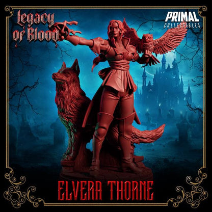 Wizard, Elvera Thorne, Legacy of Blood - 28mm, 32mm, 75mm Scale, Unpainted Miniature for DnD, Pathfinder, Tabletop RPGs, Primal Collectibles