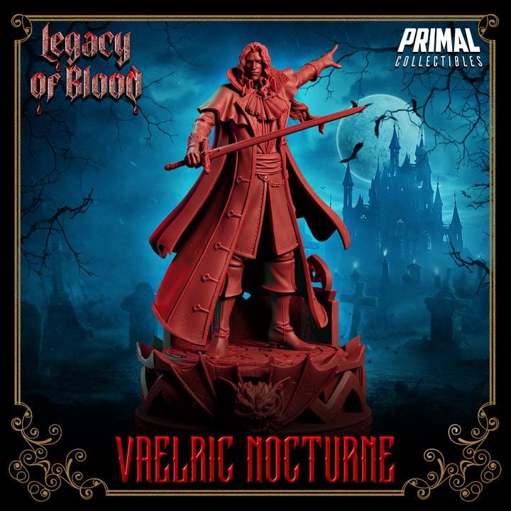 Dampyr, Vaelric Nocturne, Legacy of Blood - 28mm, 32mm, 75mm Scale - Unpainted Miniature for DnD, Pathfinder, Tabletop RPGs