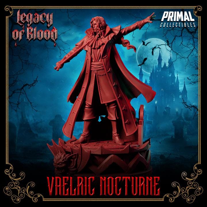 Dampyr, Vaelric Nocturne, Legacy of Blood - 28mm, 32mm, 75mm Scale - Unpainted Miniature for DnD, Pathfinder, Tabletop RPGs