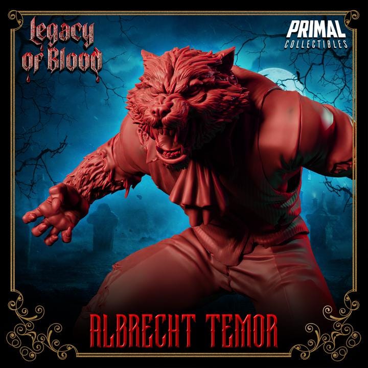 Werewolf, Albertch Tremor, Legacy of Blood - 28mm, 32mm, 75mm Scale - Unpainted Miniature for DnD, Pathfinder, Tabletop RPGs