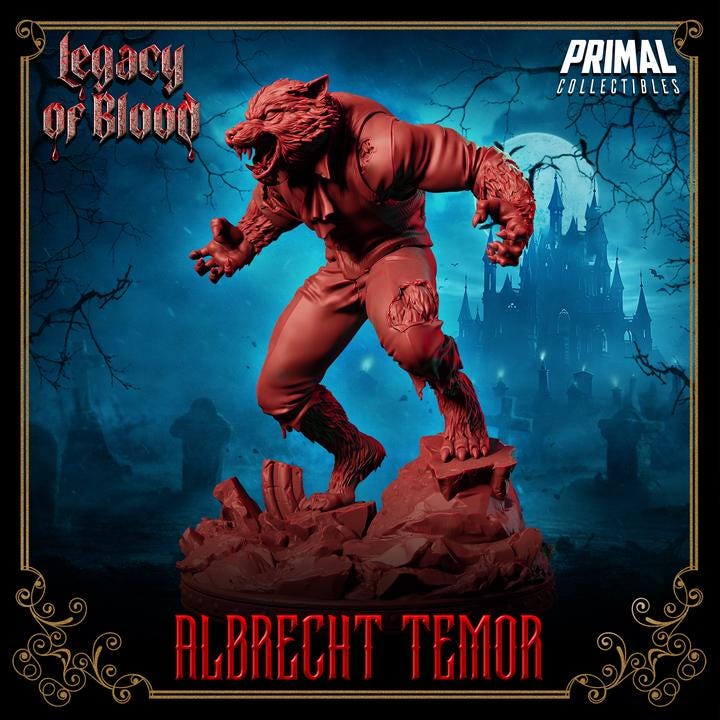 Werewolf, Albertch Tremor, Legacy of Blood - 28mm, 32mm, 75mm Scale - Unpainted Miniature for DnD, Pathfinder, Tabletop RPGs