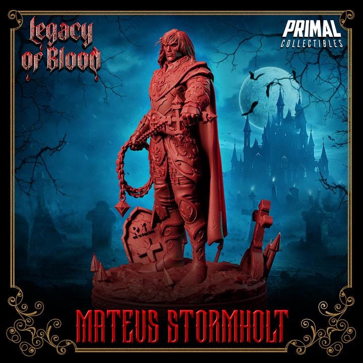 Mateus Stormholt, Legacy of Blood - 28mm, 32mm, 75mm Scale - Unpainted Miniature for DnD, Pathfinder, Tabletop RPGs - Primal Collectibles