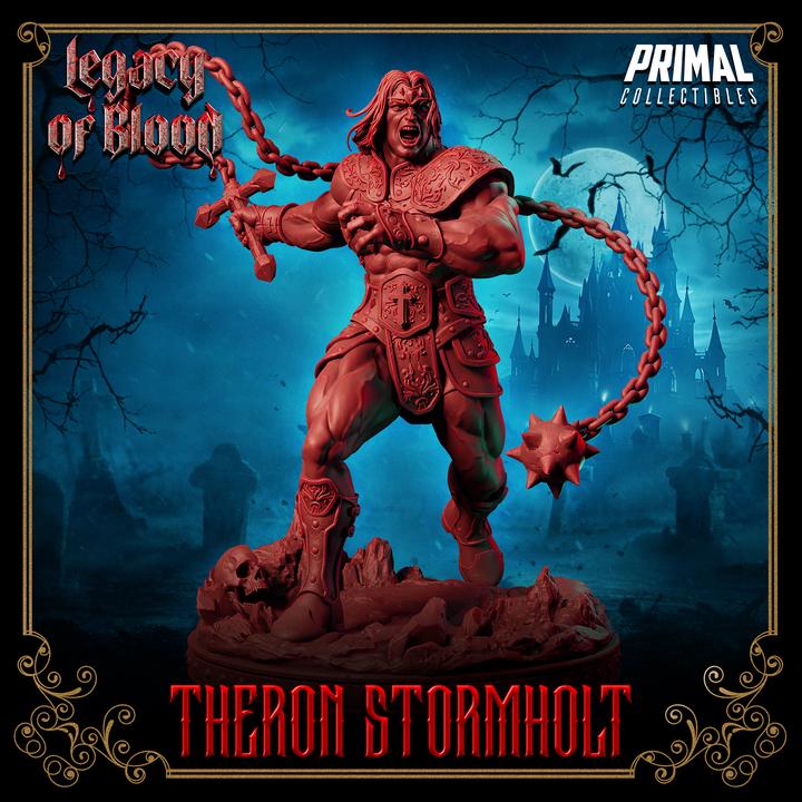 Theron Stormholt, Legacy of Blood - 28mm, 32mm, 75mm Scale - Unpainted Miniature for DnD, Pathfinder, Tabletop RPGs - Primal Collectibles