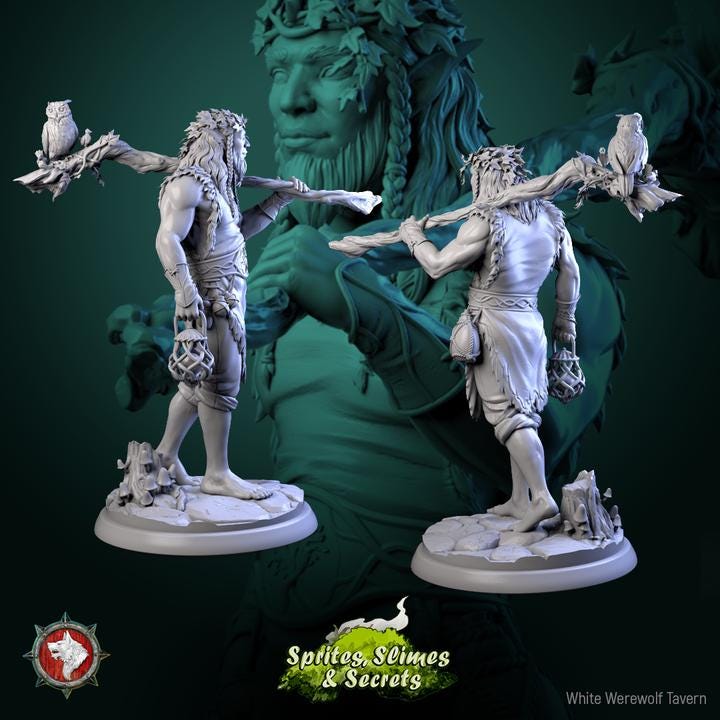 Firbolg Druid, Helreginn - 32mm, 75mm Scale - Unpainted Miniature for DnD, Pathfinder, Tabletop RPGs, and Dioramas - White Werewolf Tavern