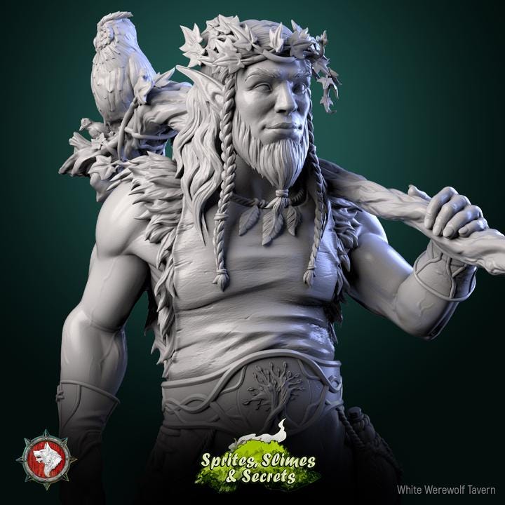 Firbolg Druid, Helreginn - 32mm, 75mm Scale - Unpainted Miniature for DnD, Pathfinder, Tabletop RPGs, and Dioramas - White Werewolf Tavern