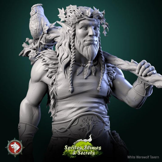 Firbolg Druid, Helreginn - 32mm, 75mm Scale - Unpainted Miniature for DnD, Pathfinder, Tabletop RPGs, and Dioramas - White Werewolf Tavern