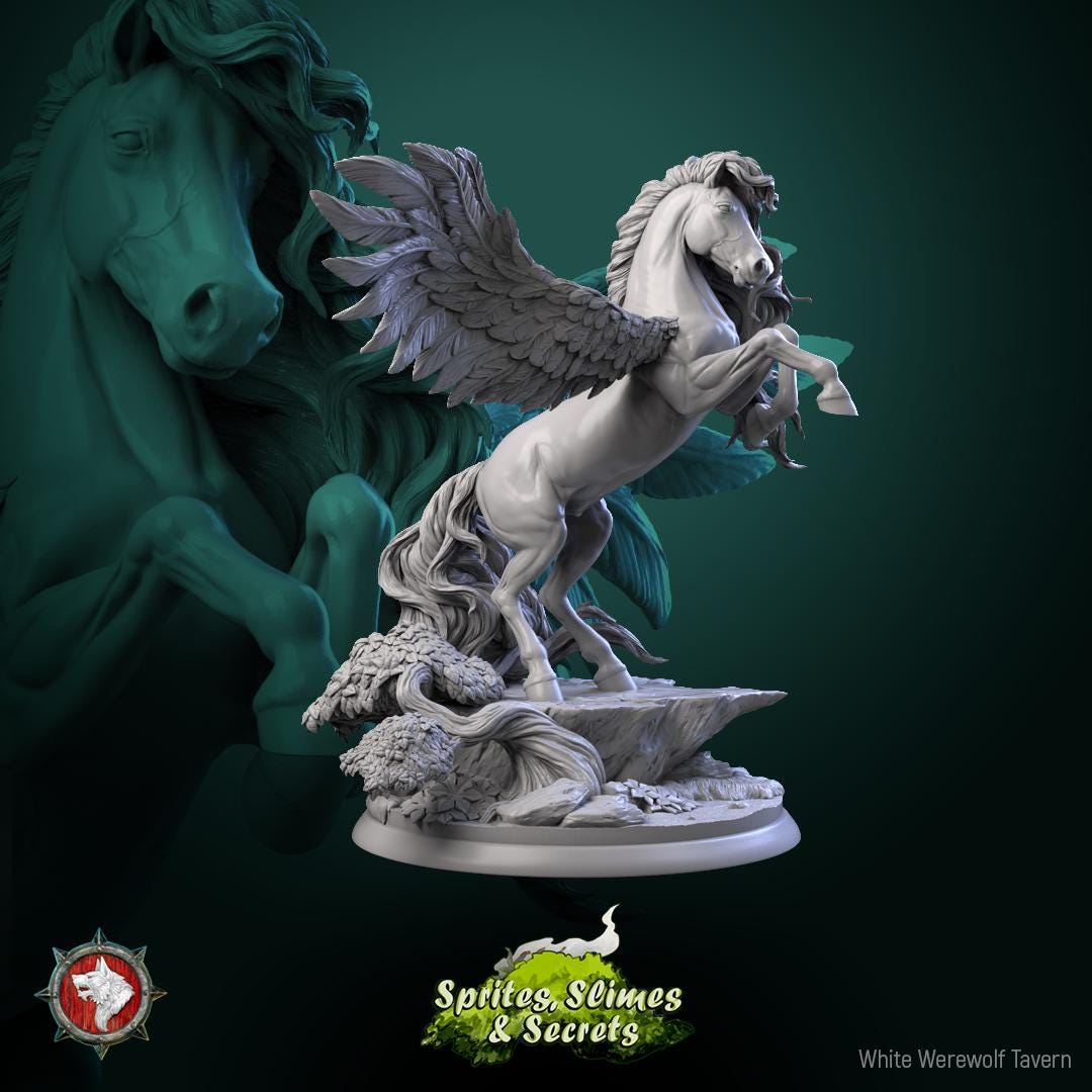 Pegasus - 32mm Scale - Unpainted Miniature for DnD, Pathfinder, Tabletop RPGs, and Dioramas - White Werewolf Tavern