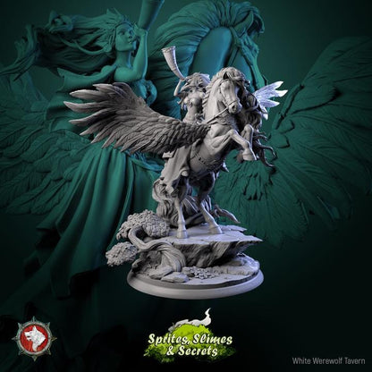 Queen Eiraina on Pegasus - 32mm Scale - Unpainted Miniature for DnD, Pathfinder, Tabletop RPGs, and Dioramas - White Werewolf Tavern