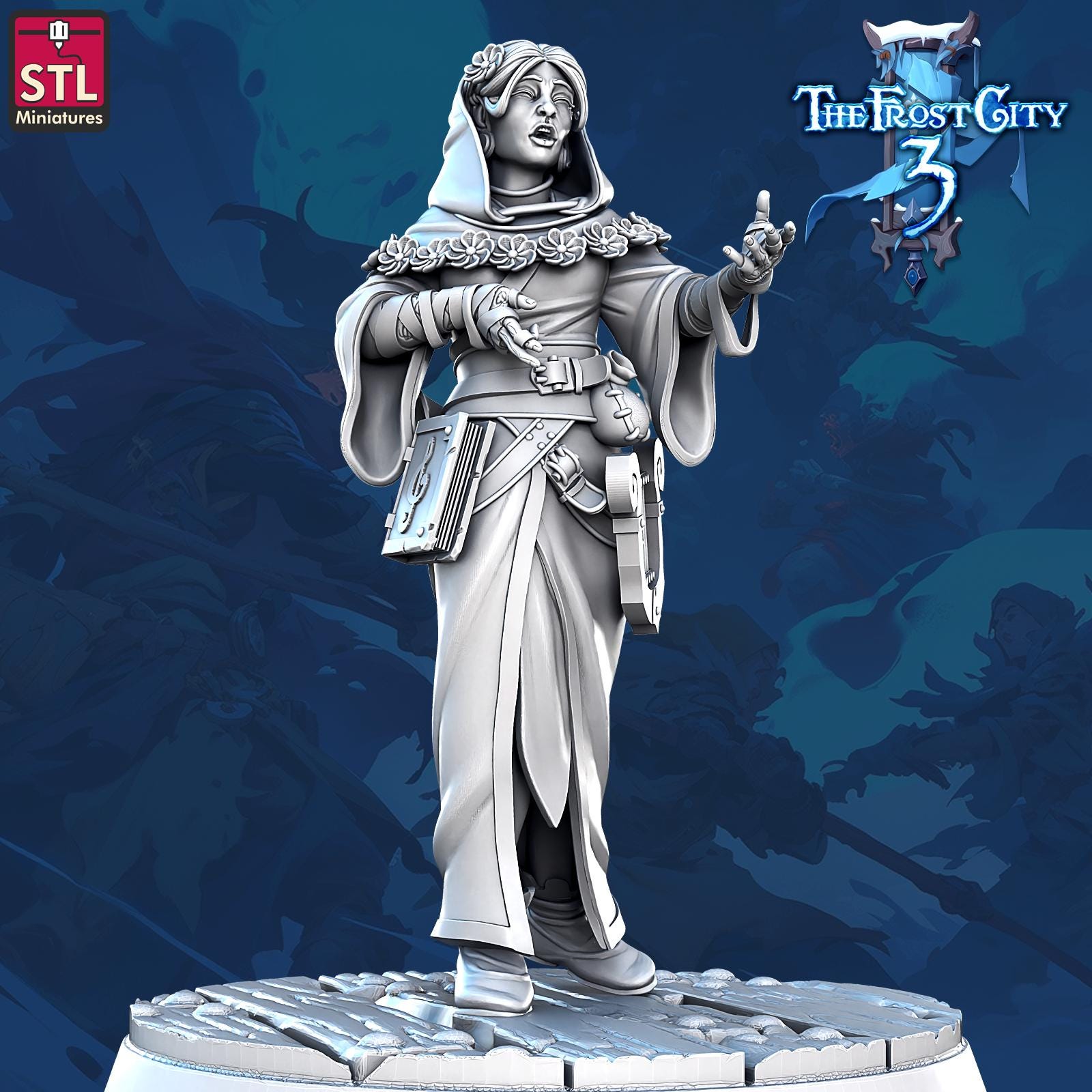 Female Bard, Sonancer, Florissa - The Frost City - 32mm Scale - Unpainted Miniature for DnD, Pathfinder, Tabletop RPGs - STL Miniatures