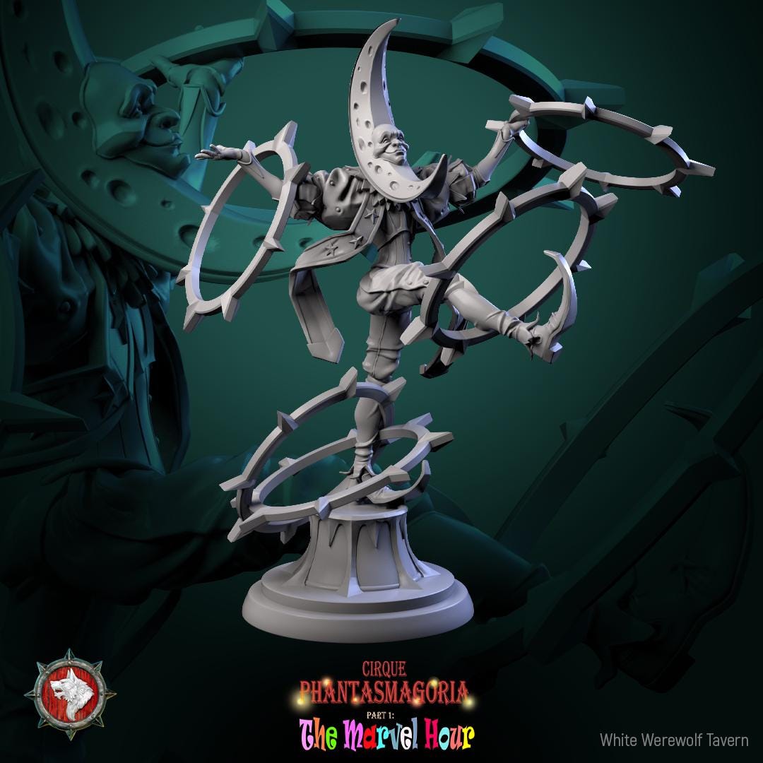 Celestine Spinners, Carnival Entertainers - 32mm Scale - Unpainted Miniature for DnD, Pathfinder, Tabletop RPGs - White Werewolf Tavern