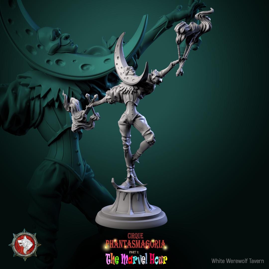 Celestine Spinners, Carnival Entertainers - 32mm Scale - Unpainted Miniature for DnD, Pathfinder, Tabletop RPGs - White Werewolf Tavern