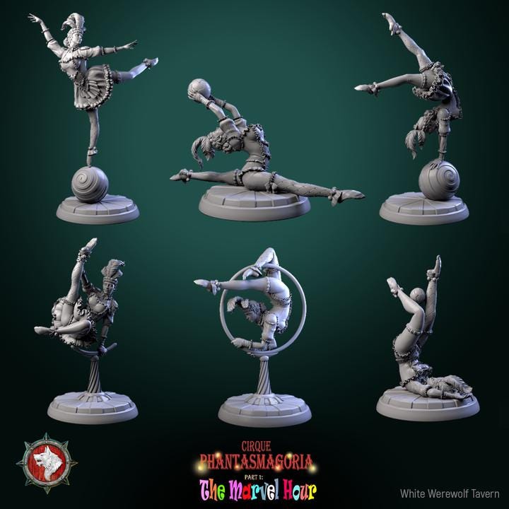 Lollipop Twirlers, Carnival Entertainers - 32mm Scale - Unpainted Miniature for DnD, Pathfinder, Tabletop RPGs - White Werewolf Tavern
