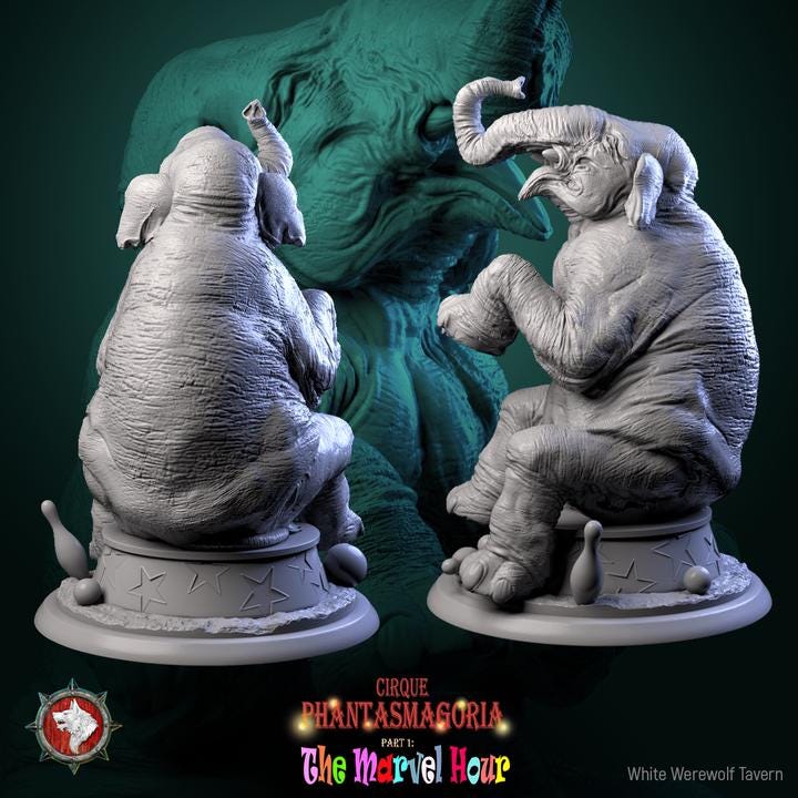 Marvelous Mammoth, Circus Elephant - 32mm Scale - Unpainted Miniature for DnD, Pathfinder, Tabletop RPGs - White Werewolf Tavern