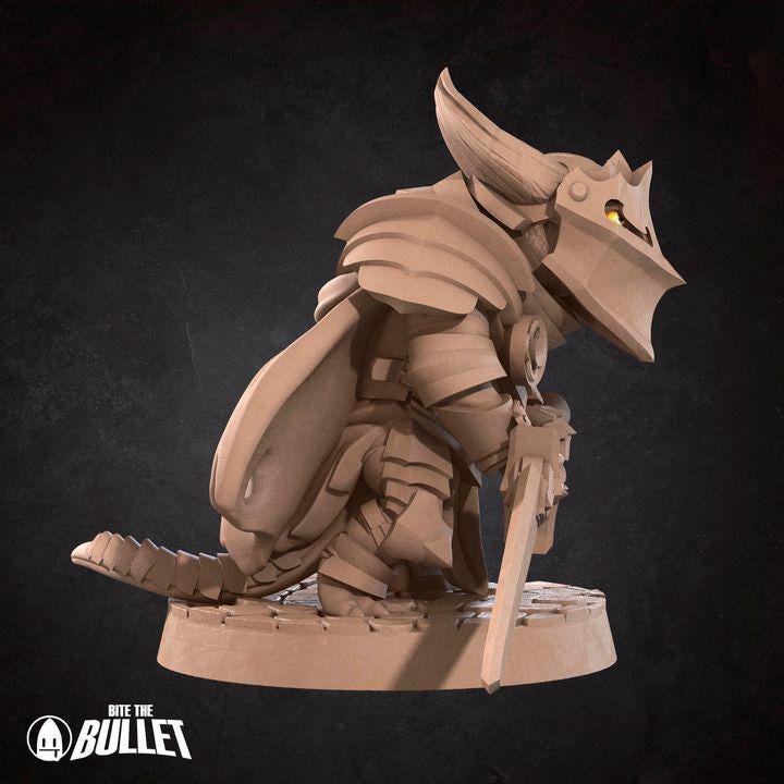 Kobold Paladin - 32mm, 35mm Scale - Unpainted Miniature for DnD, Pathfinder, Tabletop RPGs - Bite the Bullet