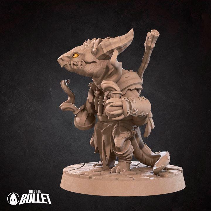 Kobold Alchemist with Flasks - 32mm, 35mm Scale - Unpainted Miniature for DnD, Pathfinder, Tabletop RPGs - Bite the Bullet