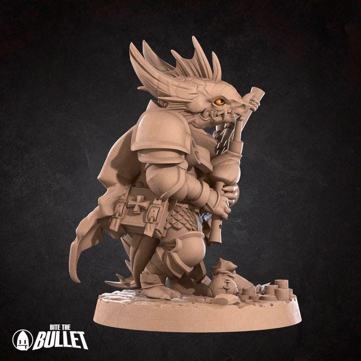 Kobold Bardbarian with Bagpipes - 32mm, 35mm Scale - Unpainted Miniature for DnD, Pathfinder, Tabletop RPGs - Bite the Bullet
