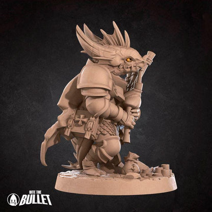 Kobold Bardbarian with Bagpipes - 32mm, 35mm Scale - Unpainted Miniature for DnD, Pathfinder, Tabletop RPGs - Bite the Bullet